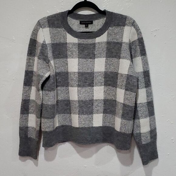 Banana Republic Grey & White Chekered Sweater Wool & Alpaca Blend Size L - Picture 1 of 6